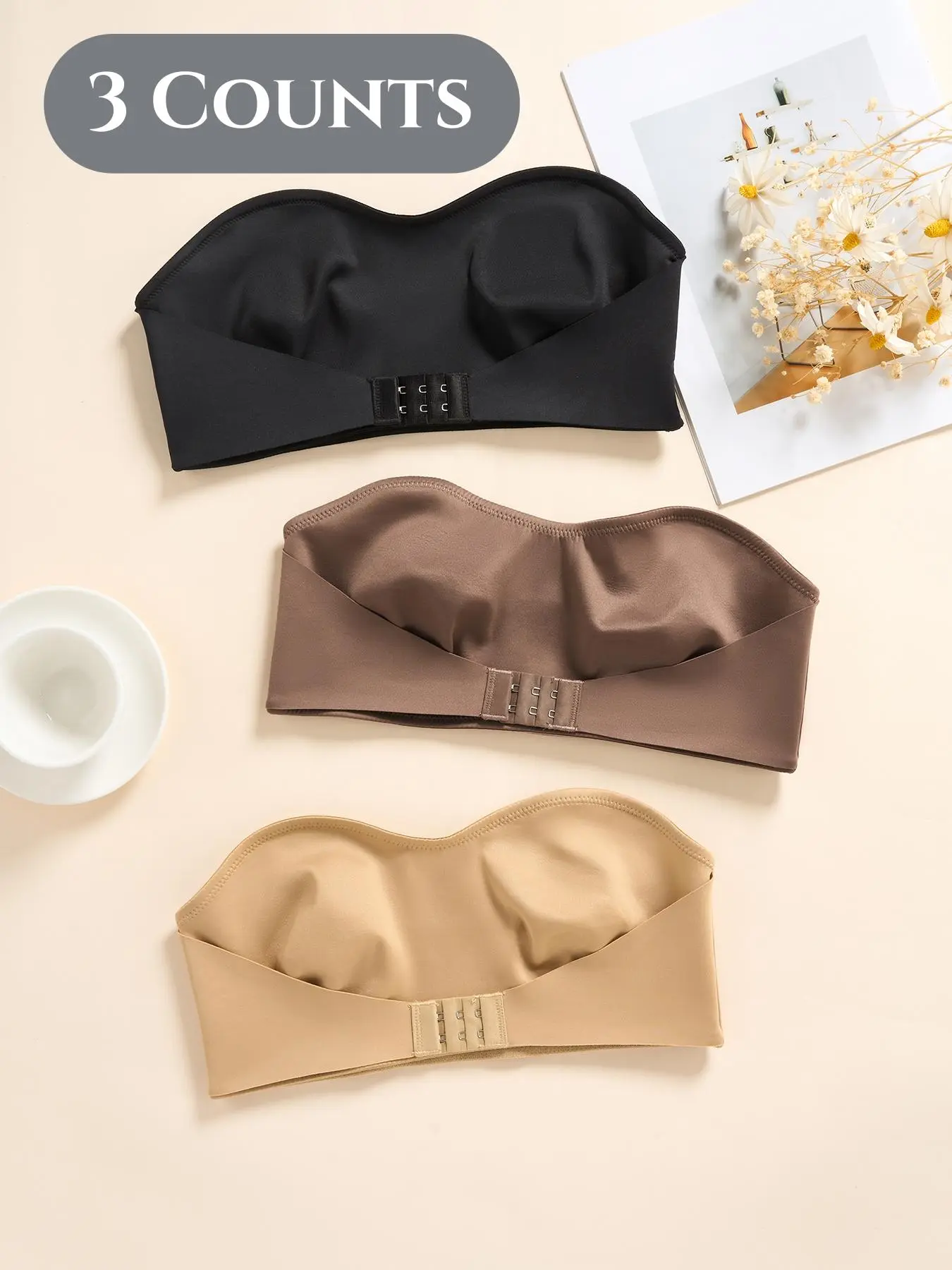 Women's Solid Wireless Bandeau Bra, Breathable Comfortable Strapless Push Up Bra, Women's Lingerie for All Seasons