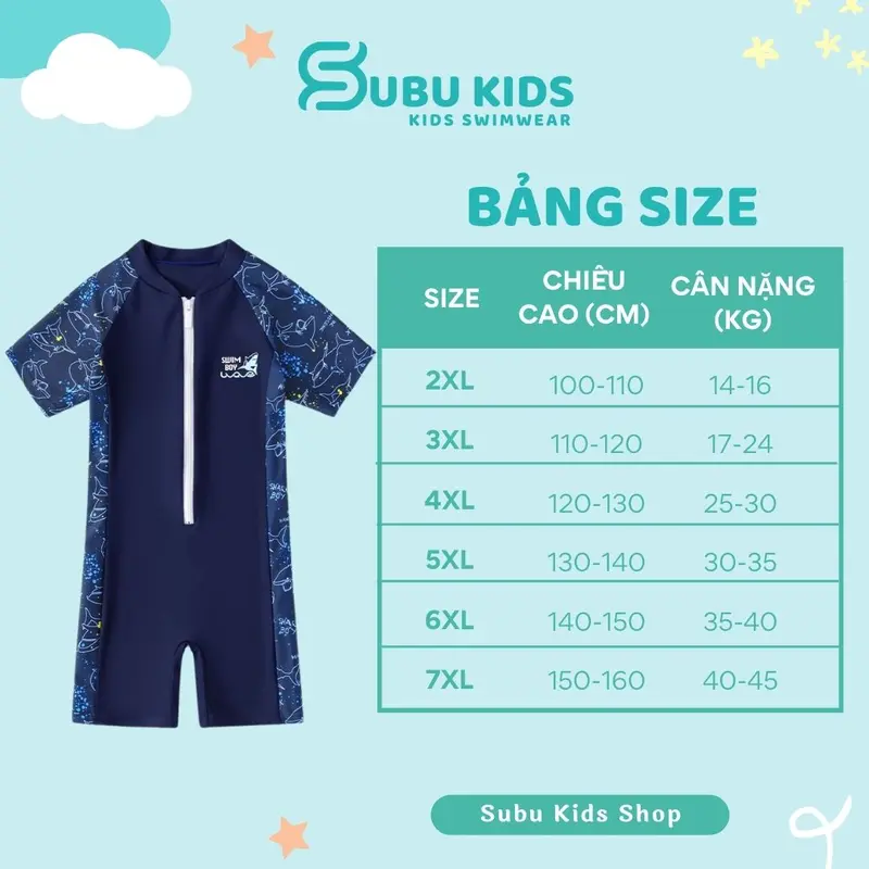 Đồ bơi bé trai họa tiết cá mập kiểu dáng thể thao hàng chính hãng YUKE mẫu mới 2023 cho bé tới 45kg 1
