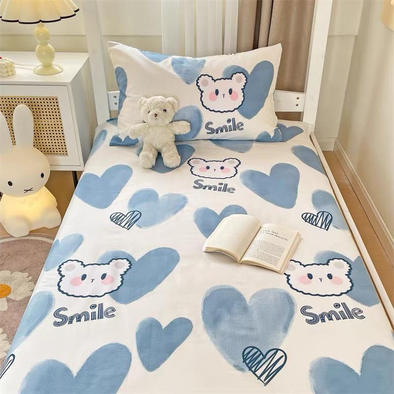 Ga trải giường kí túc xá tặng kèm 2 vỏ gối nằm, mẫu thỏ tim xanh cute imydecor ,kích thước 80x1m9, 1mx1m9, 1m2x2m