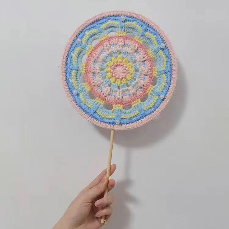 Product Introduction of Boredom Relief Yarn Handmade Weaving Dunhuang Color Scheme Ancient Style Round Fan Crochet Chinese Fan DIY Materials Handmade Gift 6