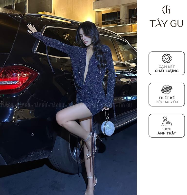 TÂY GU - Set Cổ Đổ Hở Lưng Chân Váy Nhún Rút Dây Bling JODI - STK14B