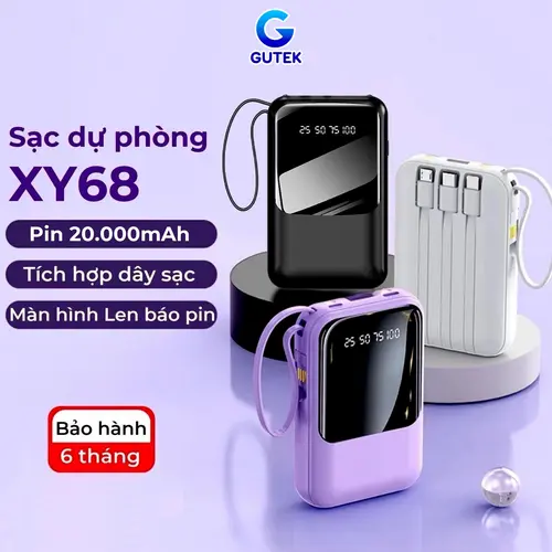 Sạc Dự Phòng 10000mah - 20000mAh Gutek XY68 Pin dung lượng lớn tích hợp dây sạc nhanh cho nhiều thiết bị điện thoại