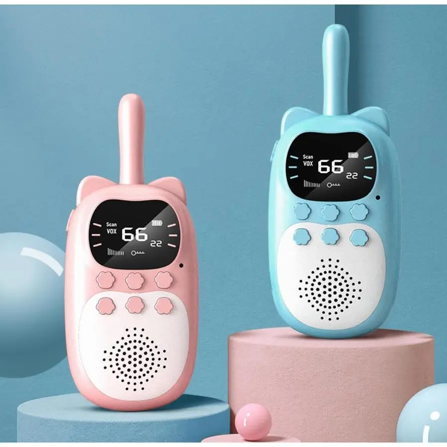 2pcs Kids Walkie Talkie Rechargeable 1000mAh Handheld 0.5W 3km Radio Transceiver Interphone For Children Toys Birthday Gifts Audio Button Communication Device