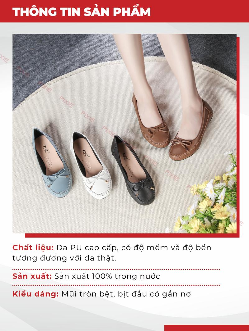 Product Introduction of Giày Búp Bê Bệt Da Thật Êm Chân Gắn Nơ Pixie X603 2