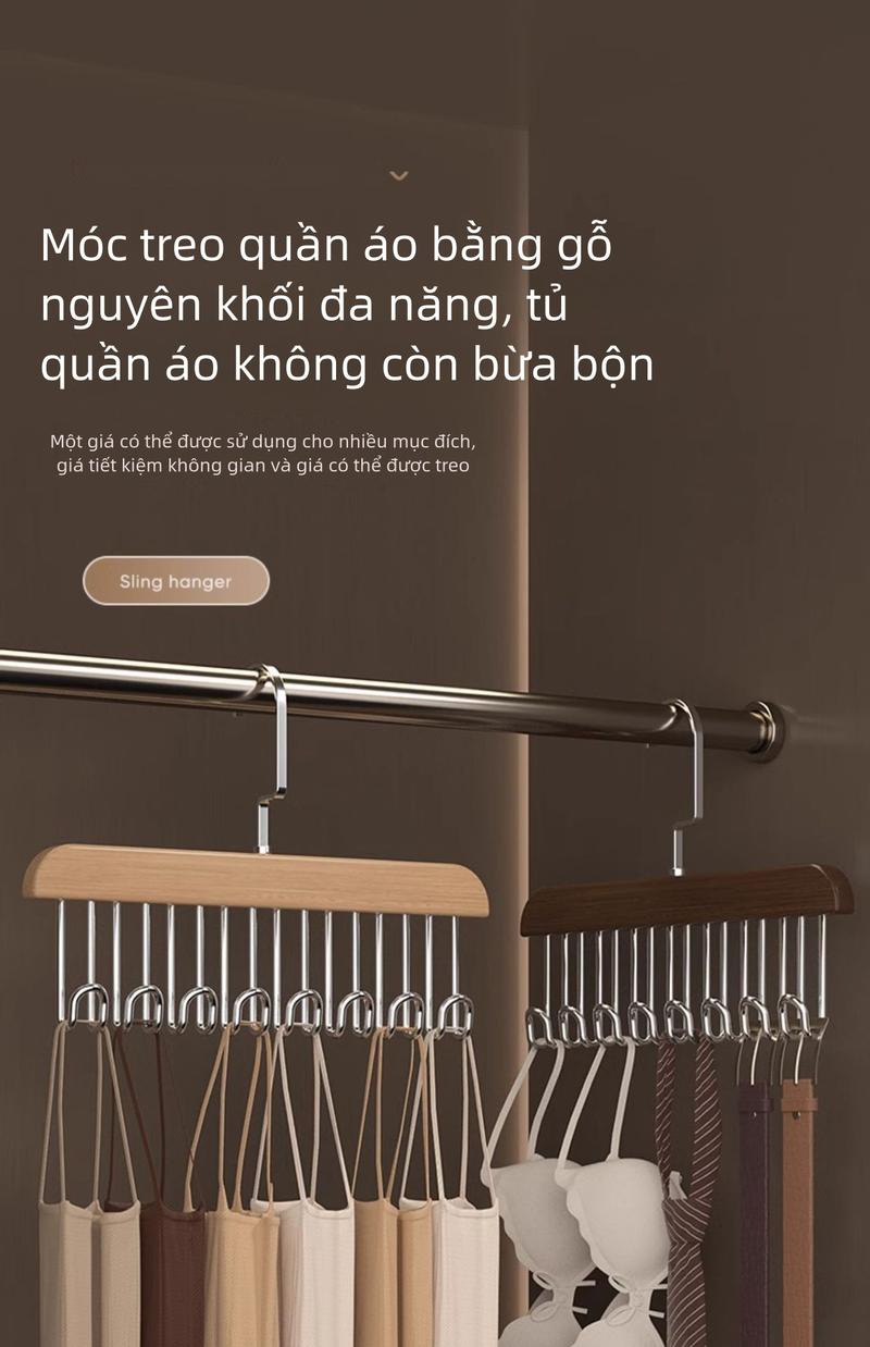 Product Introduction of Móc treo quần áo xoay, đa chức năng, móc treo áo vest và đồ lót, 8 móc, chất liệu gỗ Trơn thích hợp để sử dụng trong gia đình 0