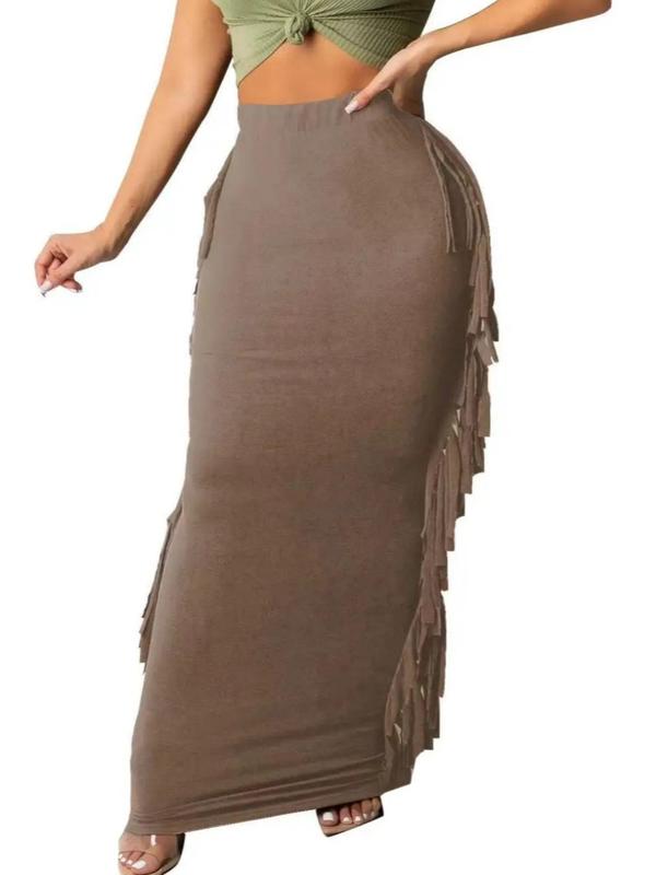 Women's Fringe Trim High Waist Pencil Skirt, Elegant Comfortable Fabric Solid Color Skirt for Party Evening Formal Occasions, Ladies Summer Clothing, Womenswear 7