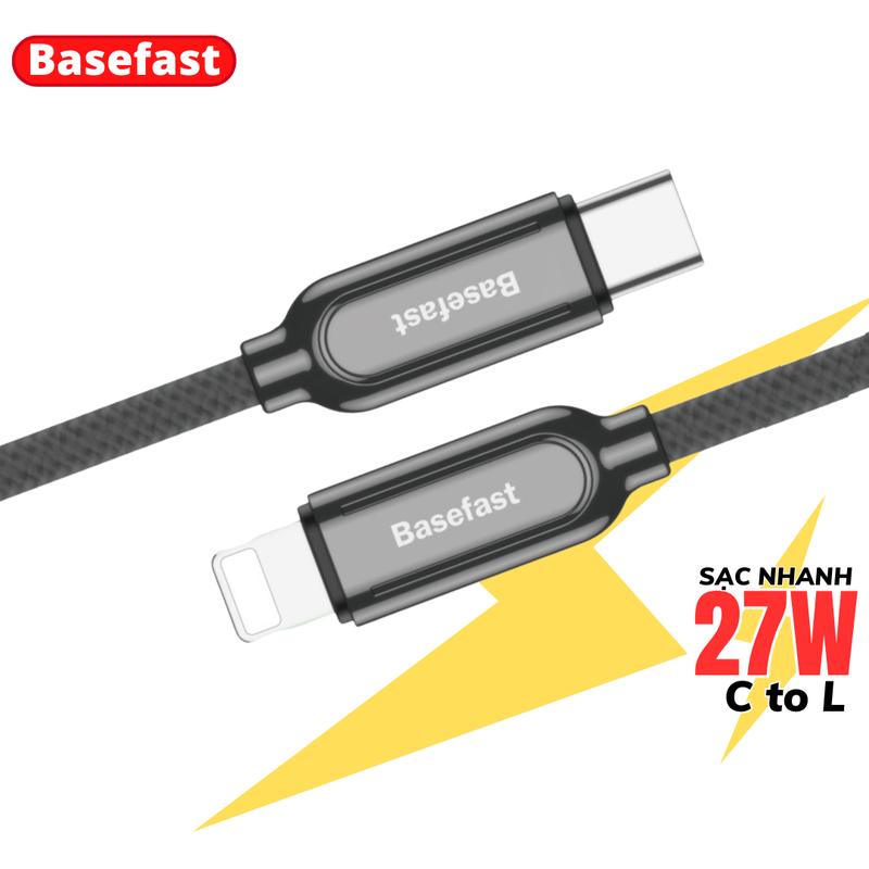Cáp sạc nhanh iPhone 20W Basefast dây PD27W bọc dù siêu bền cho IP 8P X Xmax 11 12 13 14 Promax