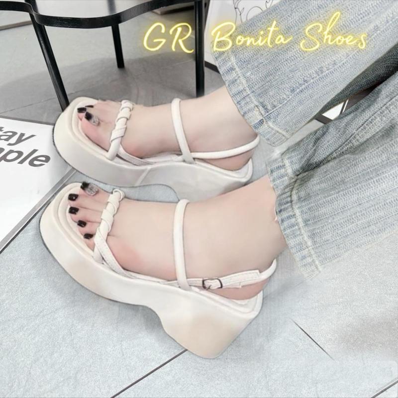 Sandal xuồng mũi vuông dây quấn xoắn cao 7 cm Shoes DéP Nữ- BM08