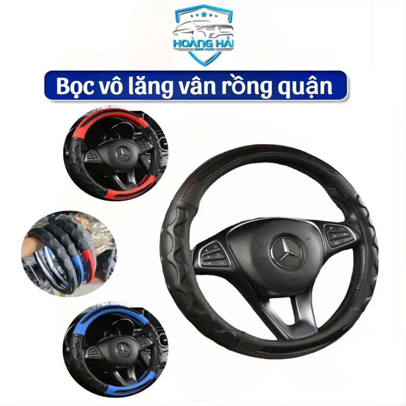 Bọc Vô Lăng Ô Tô, Xe Hơi, Xe Tải Chất Liệu Da Phối Cacbon May Hình Vân Rồng Giúp Ôm Tay 0