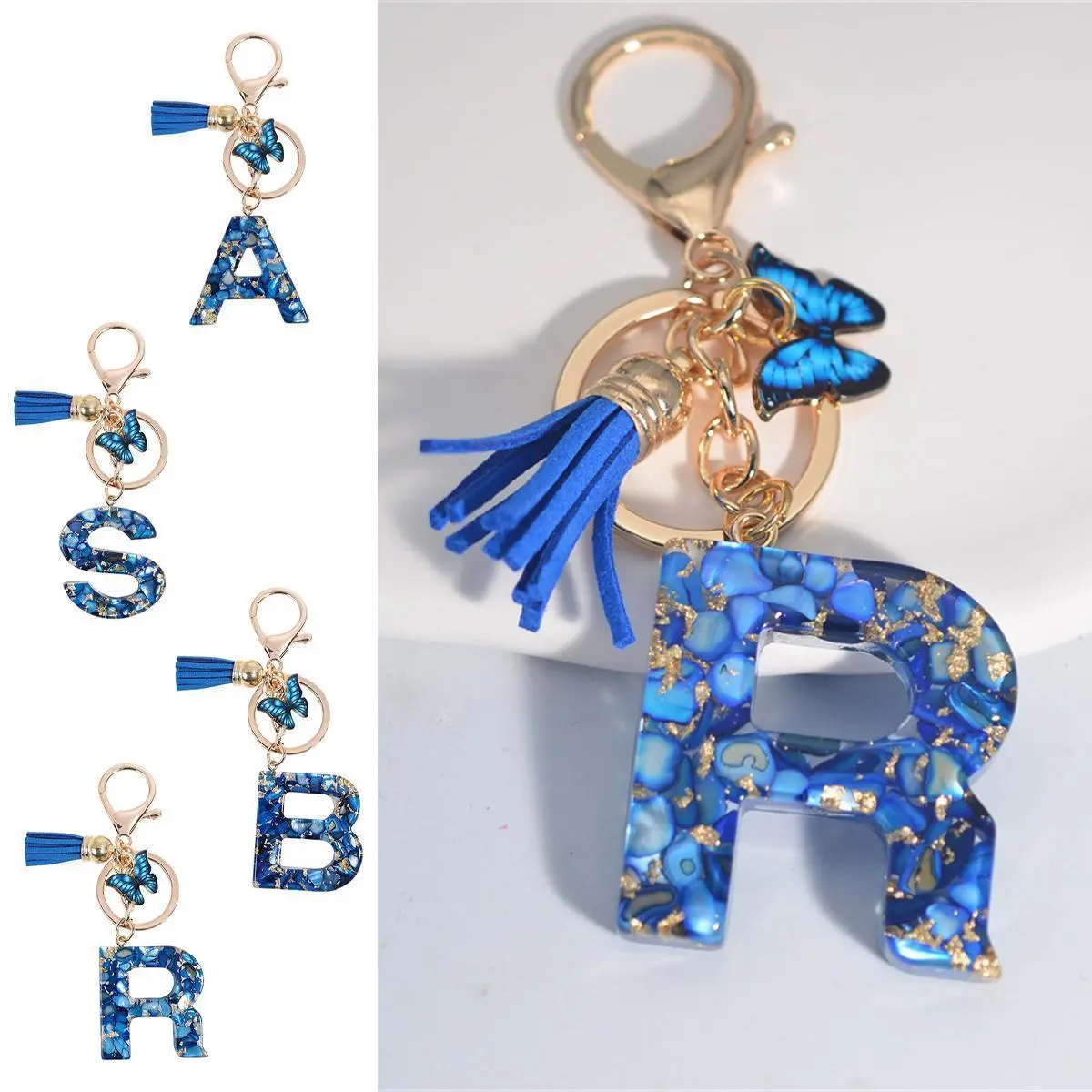 The Blue Shell Letter Printed Keychain Is Generous And Fashionable, Embellishing The Exquisite Beauty, Suitable For Daily Hanging On Bags And Other Decorations, Unique Design, Fashionable And Versatile, Embellishing Personality Style