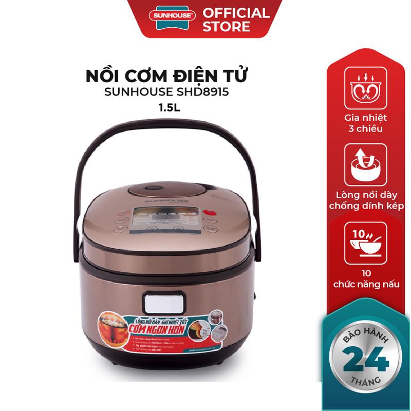 Nồi Cơm Điện Tử SUNHOUSE MAMA SHD8915 - Dung tích 1.5L - Ruột nồi 7 lớp dày 1.8, phủ chống dính siêu bền - Công nghệ ủ ấm 3 chiều kết hợp cảm ứng nhiệt thông minh - Hàng chính hãng
