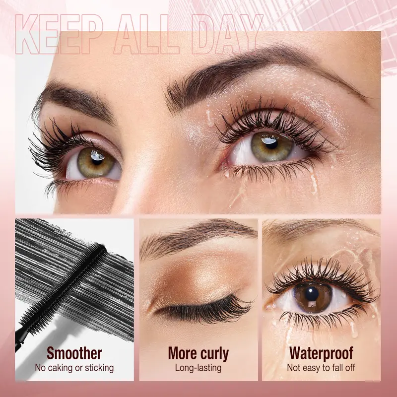 【live Campaign】O.TWO.O Pink Set Mascara & Volume and curling waterproof mascara  Smudge proof, sweat proof, tear proof No caking or sticking 3