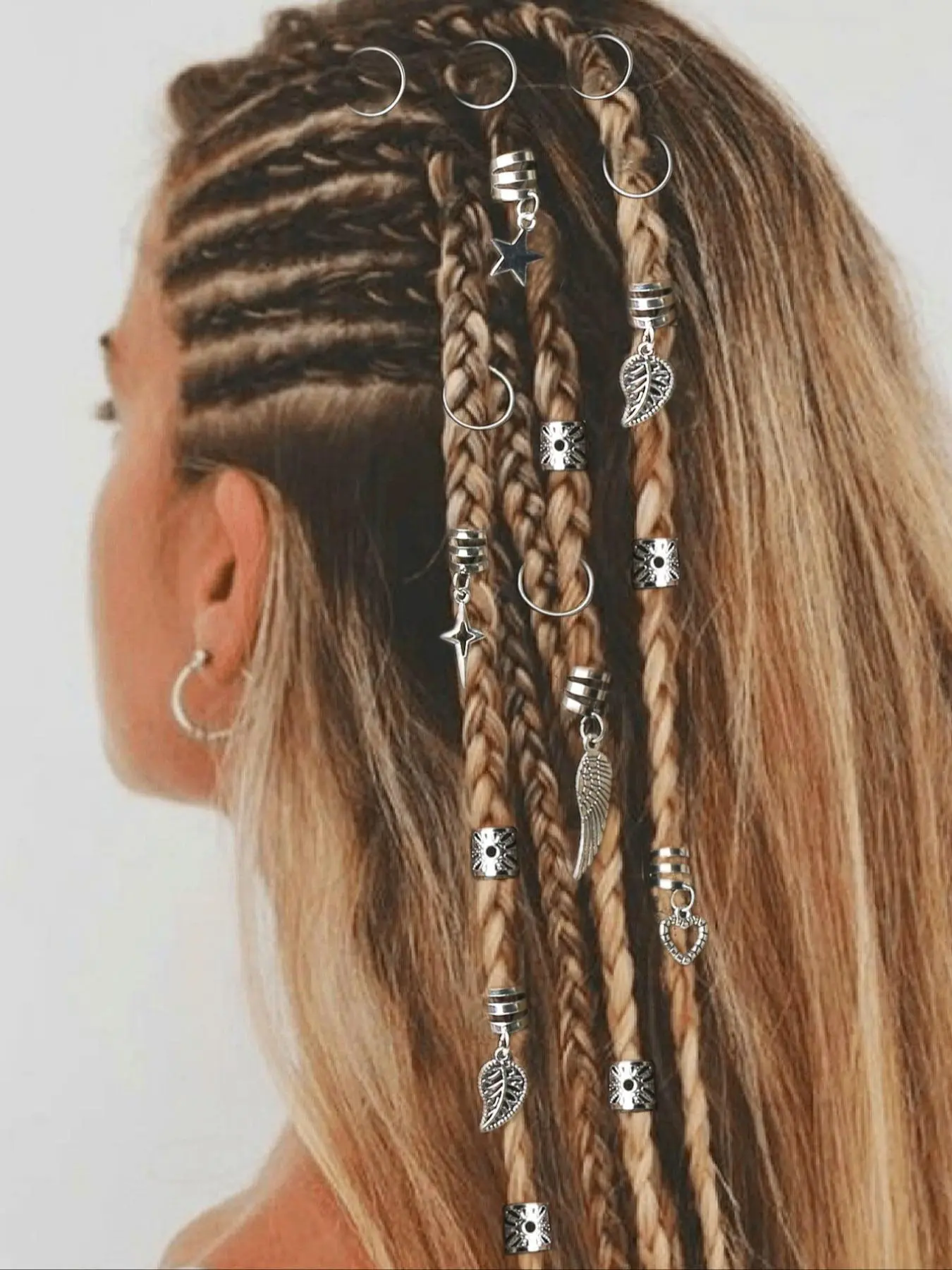 Alloy Braid Hair Ring, Simple Style Hair Ring,  Hollow Out Heart & Stars & Moon & Leaf Decor, Hippie Style Hair Accessories, Loc Hair Jewelry for Braids