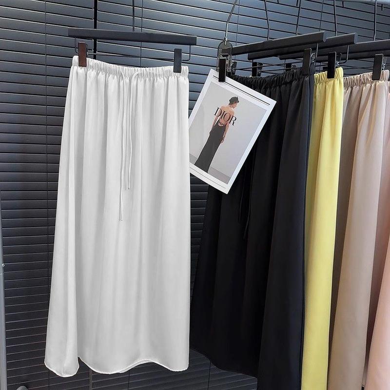 Chân Váy Maxi, Chất Liệu Acetate Và Lụa Lạnh Satin, Váy Hẹp Mùa Hè, Cạp Cao, Thiết Kế Mới, Bó Sát, Xếp Ly, Thanh Lịch, Váy Ô xòe Lớn 1