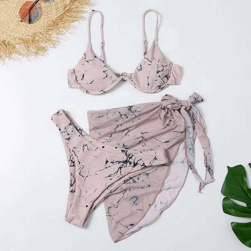 3 Set Bikini Swimwear - Baju Renang Wanita Kawat Motif Abstrak Import Premium 9054 Outdoor Sport