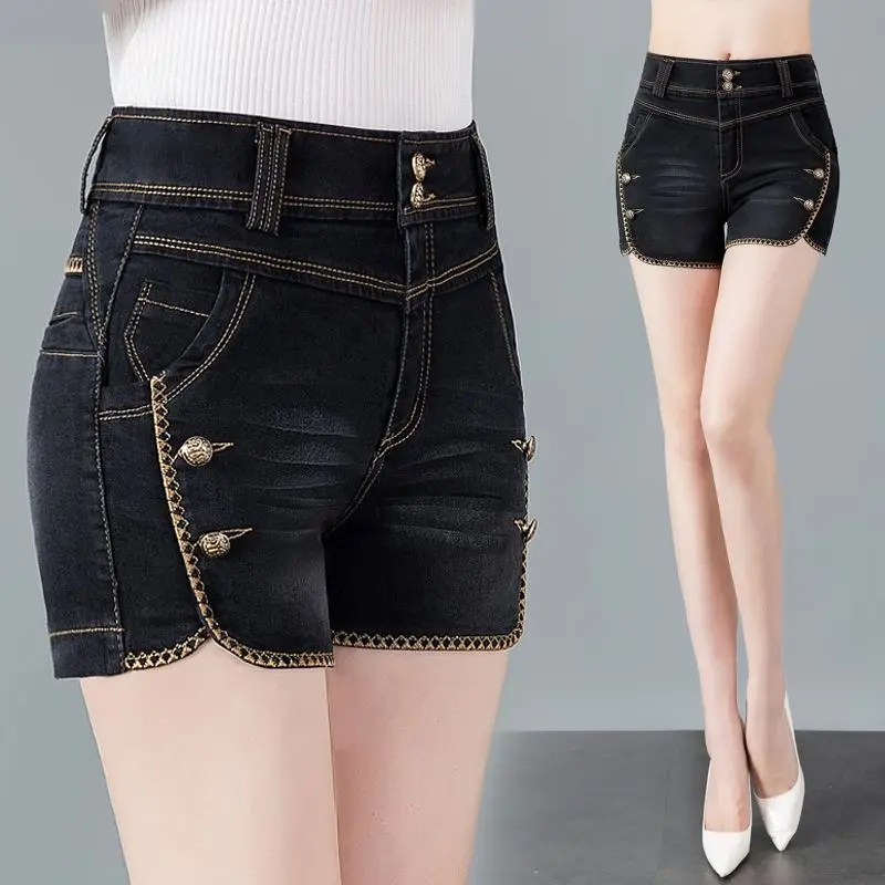 Quần Short Denim Cho Nữ, Hàng Mới Về Năm 2024, Phong Cách Hàn Quốc, Mỏng, Cạp Cao, Dáng Ôm, Thẳng, Chữ A, Quần Nóng Bỏng, Thích Hợp Cho Mùa Hè