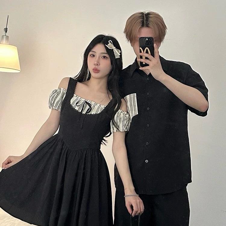 (giá mở bán-bigsize nữ 90kg nam max 100kg) Đen phối sọc dễ thương cho cặp đôi DESTINY COUPLE 0