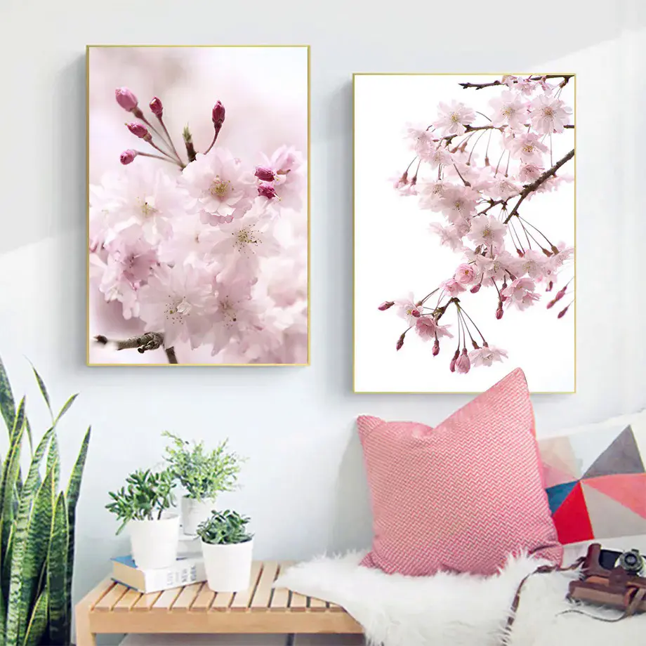 ผ้าใบ, NEXTE, ดอกซากุระและคำพูดดอกไม้สีชมพู, โปสเตอร์และภาพพิมพ์นอร์ดิก, ภาพศิลปะบนผืนผ้าใบ, ภาพผนัง, สำหรับตกแต่งบ้านห้องนั่งเล่น