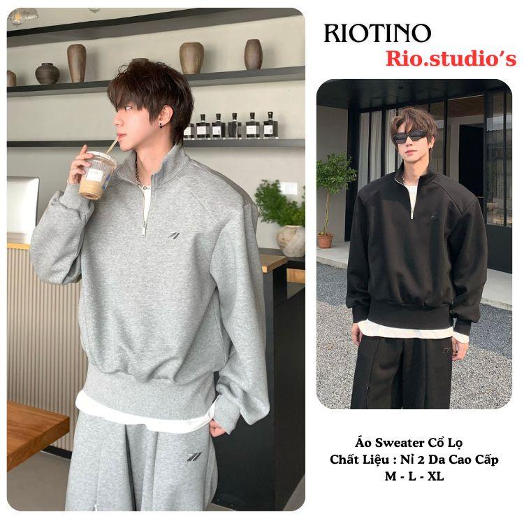 Hàng Xịn Không Xù Áo Sweater Cổ Lọ ZIP RIOTINO Vải Nỉ 2 Da Có Khoá Cổ Tay Dài Form Rộng Unisex Menswear PL01 hoodie amee áo hoodie khi tương sweater nỉ hoodie nam