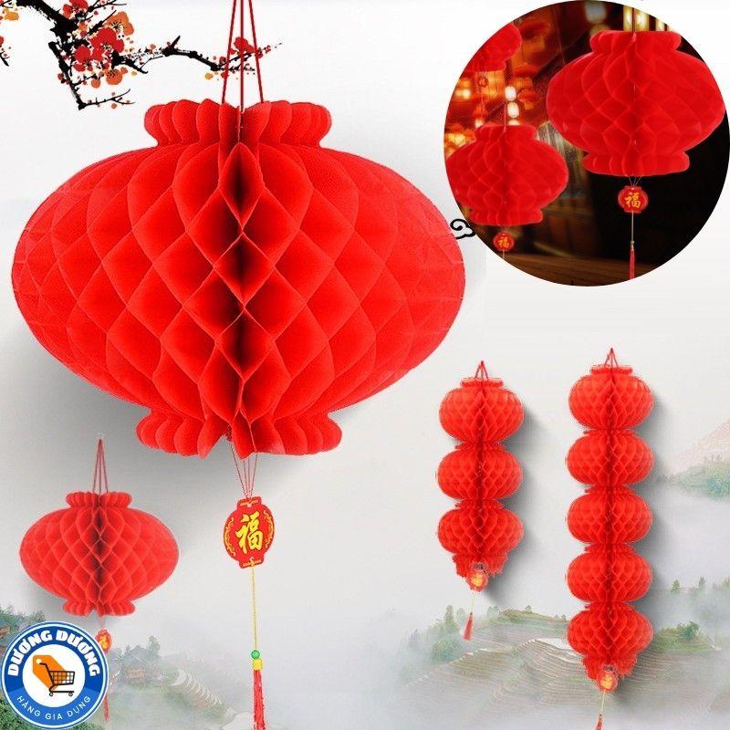 COMBO 10 Đèn lồng giấy nhựa màu đỏ treo Tết, lễ hội, cưới hỏi, khai trương đẹp mắt - đèn lồng đỏ trang trí ngoài trời bắt mắt