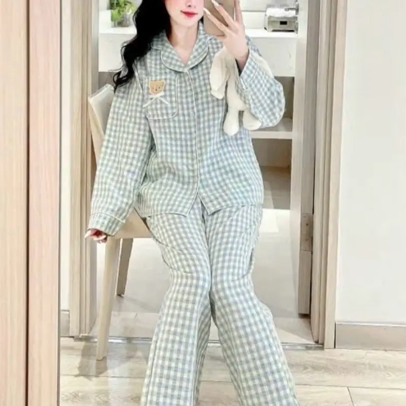 (40-58kg)Bộ pijama (AD-QD) CỔ VÉT chất đũi mềm họa tiết kẻ KARO nhiều màu size  Nữ Women Nhung - Voi, Nho