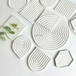 IMPODIO Coaster Tatakan Concrete Motif Geometris Concentric – Dekorasi & Foto Props