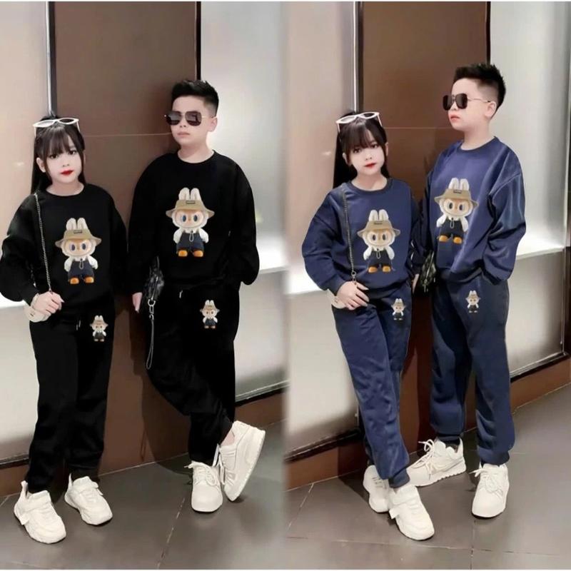 Product Introduction of Set bộ quần áo thu đông bé trai và bé gái mẫu labubu sz 14-45kg chất liệu DA CÁ  mền mại .L.N 6