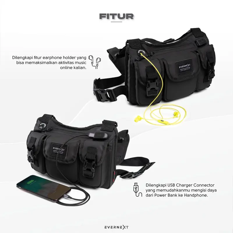 Evernext - Chest Bag Waterproof Trevor Tas Dada Tactical Rig Bag Outdoor Tas Pelindung Dada Motor Biker Sepeda Pria 2