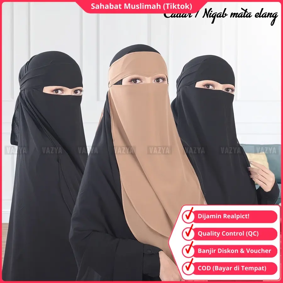 Cadar Tali 2 Layer Niqab Niqob Yaman Nikab Nikob Terbaru 2024 Mata Elang Eagle Eyes Bahan Ceruty Warna Hitam Putih Navy Milo Mocca Abu-Abu Maroon Pink