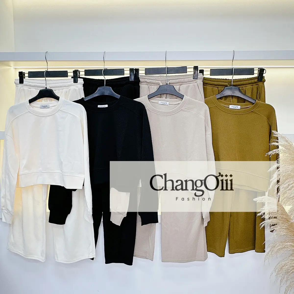 Set bộ nỉ tăm áo croptop phối quần xuông dài C789 Chang Ơii Nữ