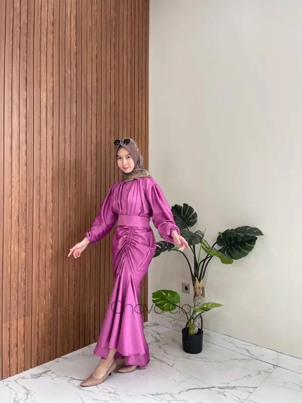 Vannya Dress Satin Silk Premium Bridesmaid Viral Long Dress Serut Pesta Kondangan Karet Muslim Wanita Gamis Maxi Panjang Armani Gaun Biru Navy Formal Velvet Putih Menyusui Coklat Hitam 8