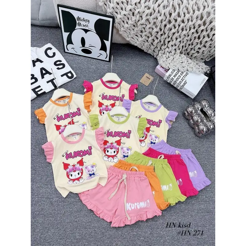 (7-15kg) Bộ cotton hè bé gái Kuromi phối bèo xinh xắn G128 0