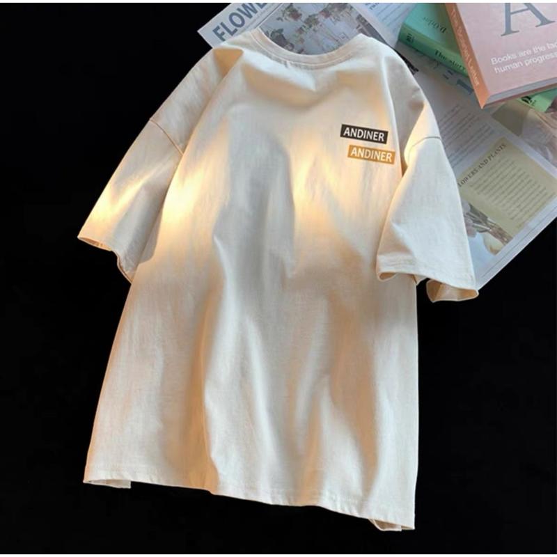 unisex in chữ ANDINER - Áo phông tay lỡ cực đẹp, form rộng chất cotton khô cao cấp, đi học, đi làm, du lịch áo thun giặt bằng nước lạnh hàn quốc  Cổ Tròn Trắng Menswear
