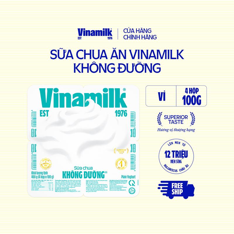 CHỈ GIAO THÀNH PHỐ LỚN BÁN KÍNH 10KM Sữa chua ăn Vinamilk không đường 100g Yaourt
