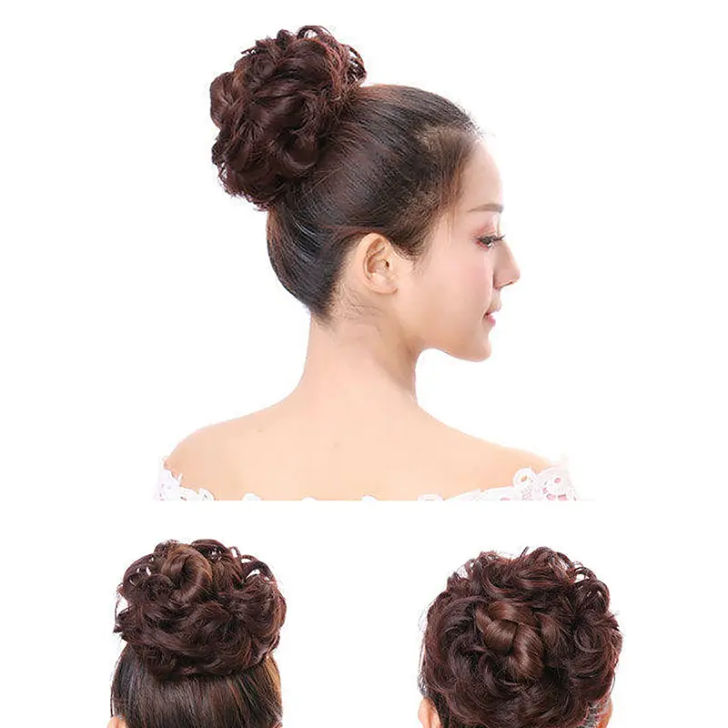 Tóc Giả Búi Tóc, Tóc Tổng Hợp, Tóc Nối Đuôi Ngựa Cho Nữ, Scrunchie, Sóng Co Giãn, Kiểu Tóc Xoăn, Bọc Scrunchie 4