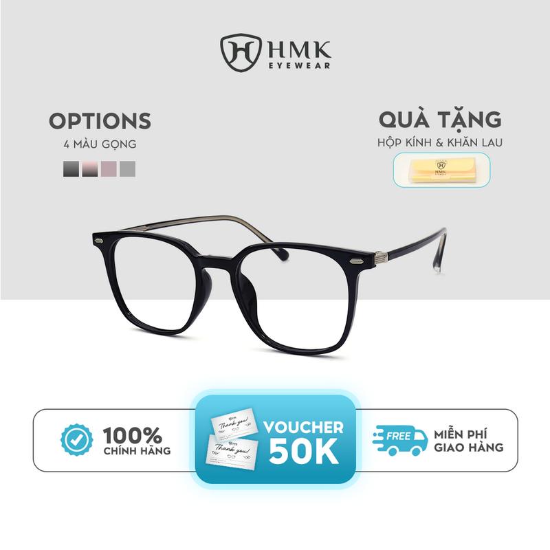 Gọng Nhựa HMK Eyewear Lõi Kim Loại Chắc Chắn Dáng Vuông Bầu Thời Trang Nam Nữ Trẻ Trung, Gọn Nhẹ - GN00365