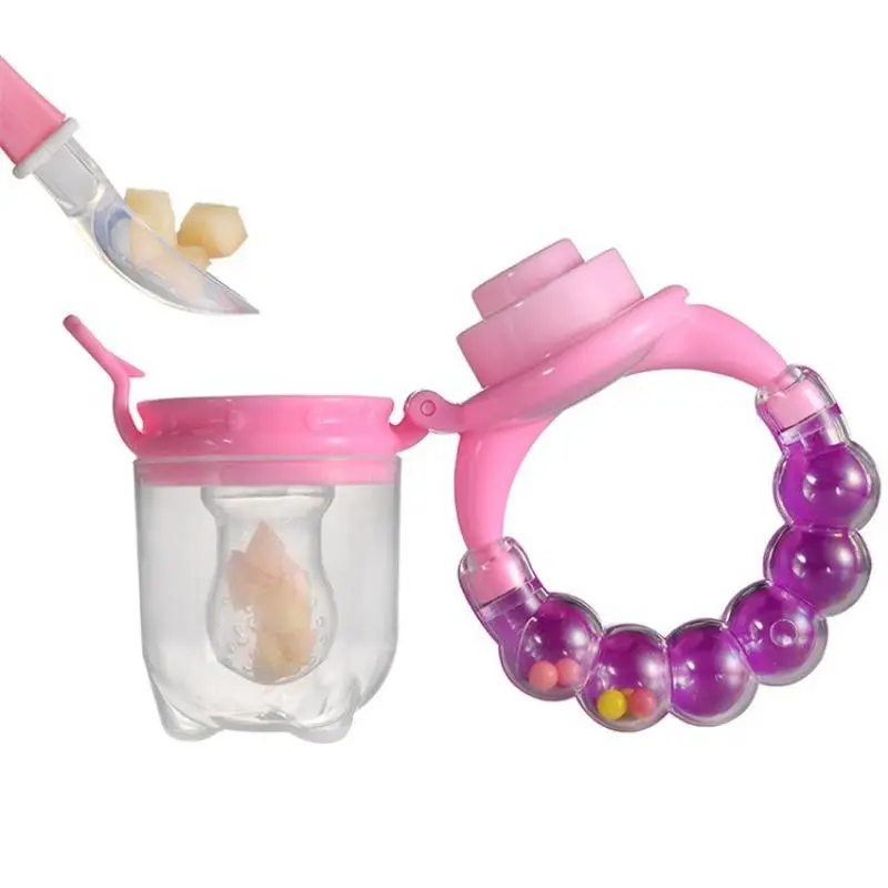 Baby 2 In 1 Fruit Pacifier with Lid, Safe Baby Fresh Food Pacifier with Rattle Handle, Baby Food Supplement Feeder Fruit and Vegetable Feeder Pacifier