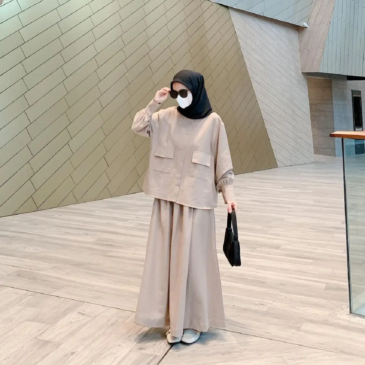 MADHARSHOP Lanny Oneset Wanita Linen Rami Lengan Panjang Setelan Blouse Rok Busui Baju Fit Muslim  Atasan Dewasa Katun Remaja
