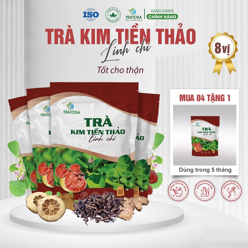 Trà kim tiền thảo linh chi Tratosa nguyên liệu an toàn từ thiên nhiên 60 túi lọc x 5g dùng trong 1 tháng Tea Nước Trà Chè