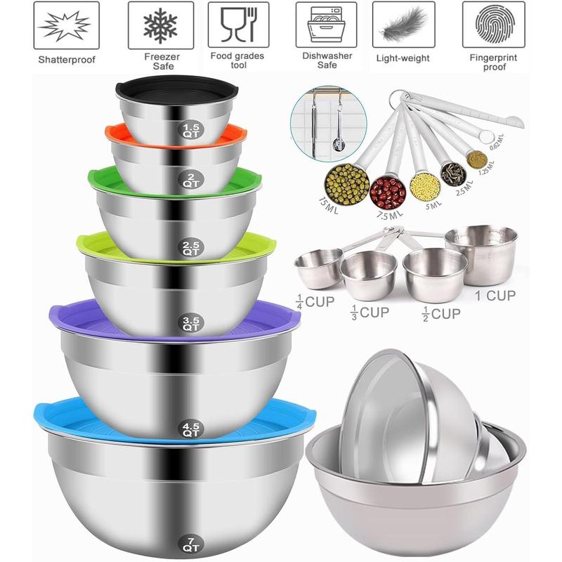 Product Introduction of Kitchen Mixing Bowl with Lid Set, 27pcs/set Baking Sets, Including Nesting Bowls, Measuring Cups & Spoons, Egg Beater, Brush & Scraper, Kitchen Sets, Kitchen Gadgets 2