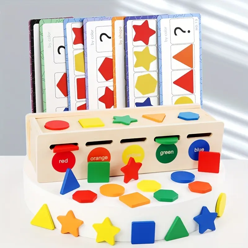 Children's Montessori Educational Toys, Wooden Color Shape Sorting Box, Early Education Building Blocks Puzzles, Educational Toys Halloween/Thanksgiving Day/Christmas gift Easter Gift