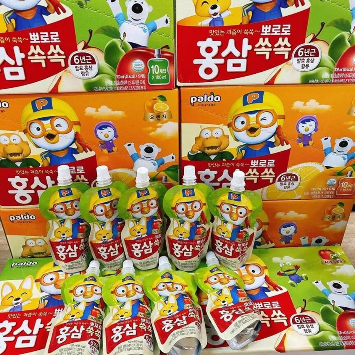 [Date Mới:1/2025] Hộp 10 túi Hồng Sâm Trái Cây ( Việt Quất,Cam,Táo) Paldo Pororo Hàn Quốc