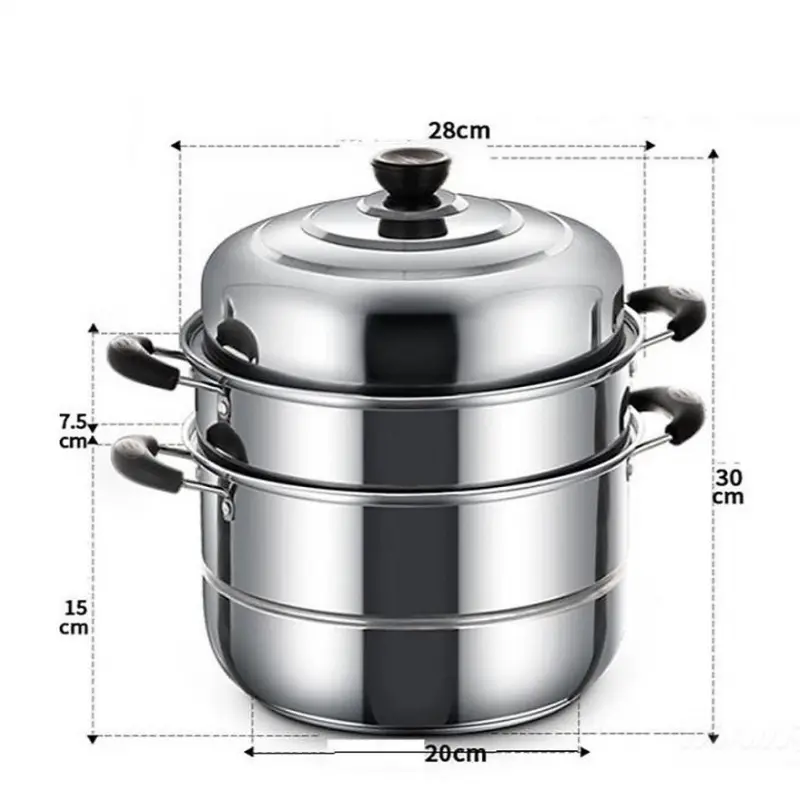Nồi Hấp Inox 3 Tầng 28CM Dùng Cho Cả Bếp Từ Và Bếp Ga Tặng Kèm Xửng Hấp 2