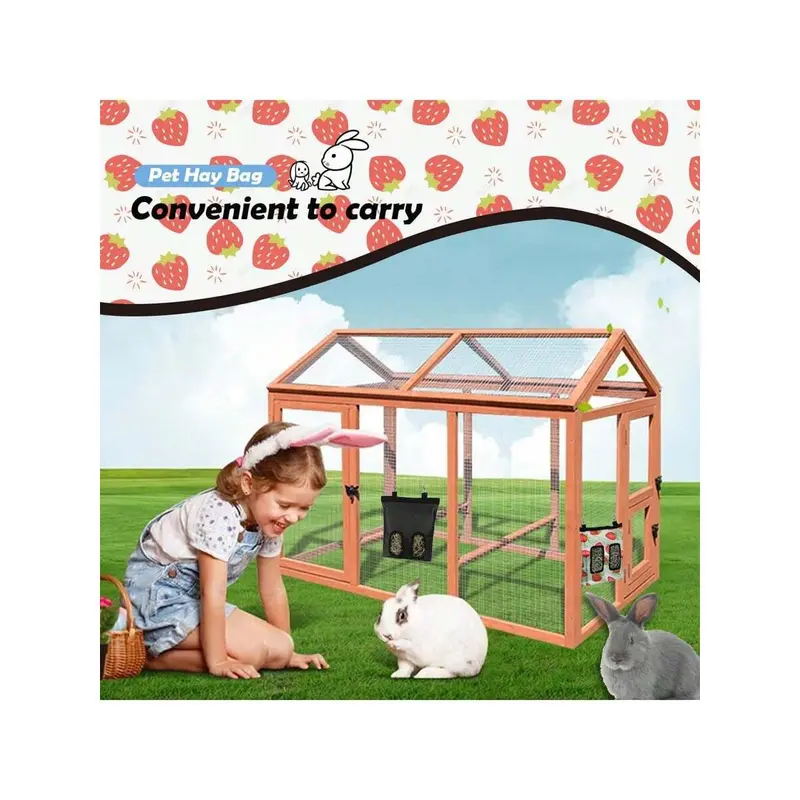 Rabbit Hay Bag Feeder, Black 600D Oxford Cloth Fabric Hay Hanging Feeder Storage For Rabbit Chinchilla Small Animals 8
