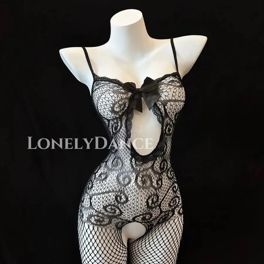 bodysuit voan lưới co giãn có họa tiết liền tất