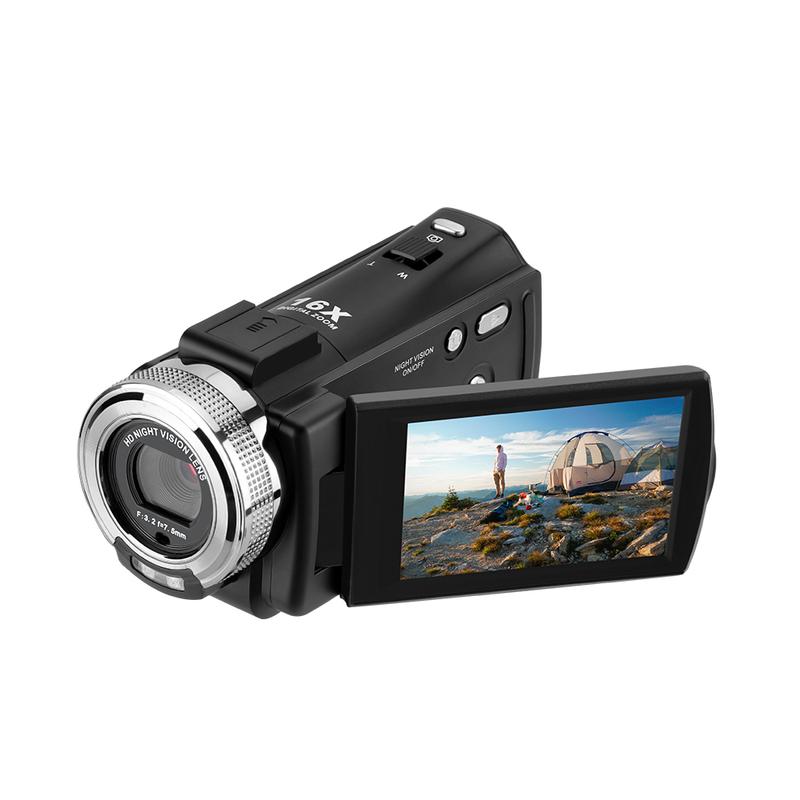 Andoer V12 1080P Full HD 16X Digital Zoom Recording Video Camera Portable Camcorder with 3.0 Inch Rotatable LCD Screen Max. 30 Mega Pixels Support Night Vision Face Detection Face Beautification 0