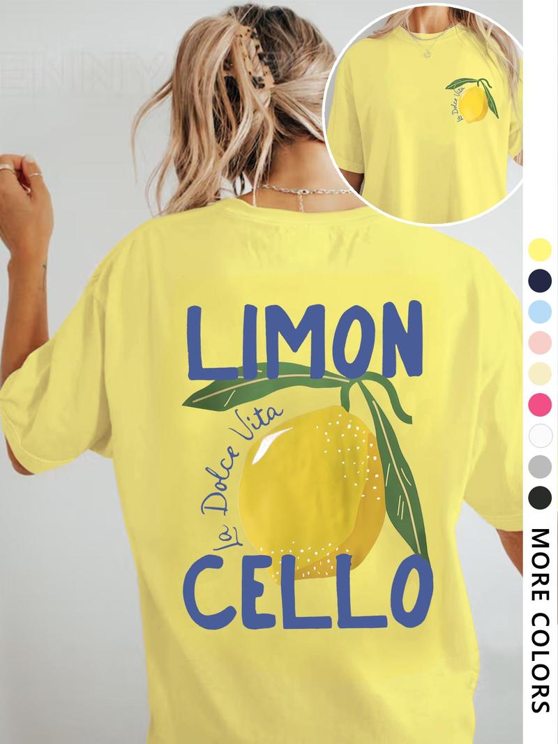 Product Introduction of Women's Lemon Print Round Neck Graphic Tee, Vintage Trendy Casual Short Sleeve T-shirt for Daily Wear, Ladies All Seasons Outfit 9