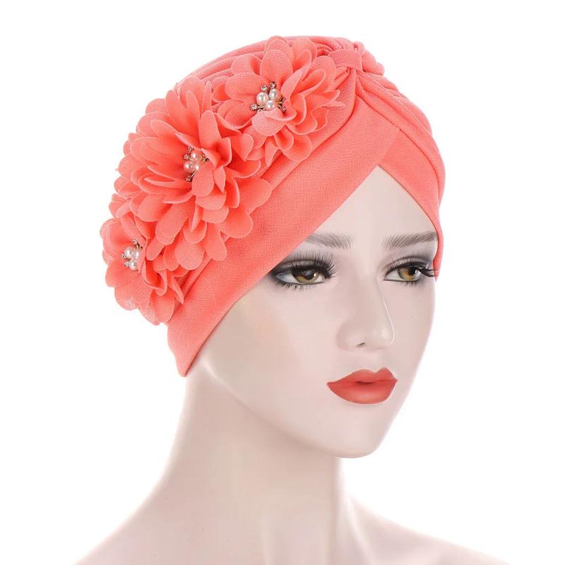 Product Introduction of Fashion Women Diamonds Flower Turban Cap Soild Color Muslim Headscarf Bonnet Inner Hijabs Arab Head Wraps Hat 8