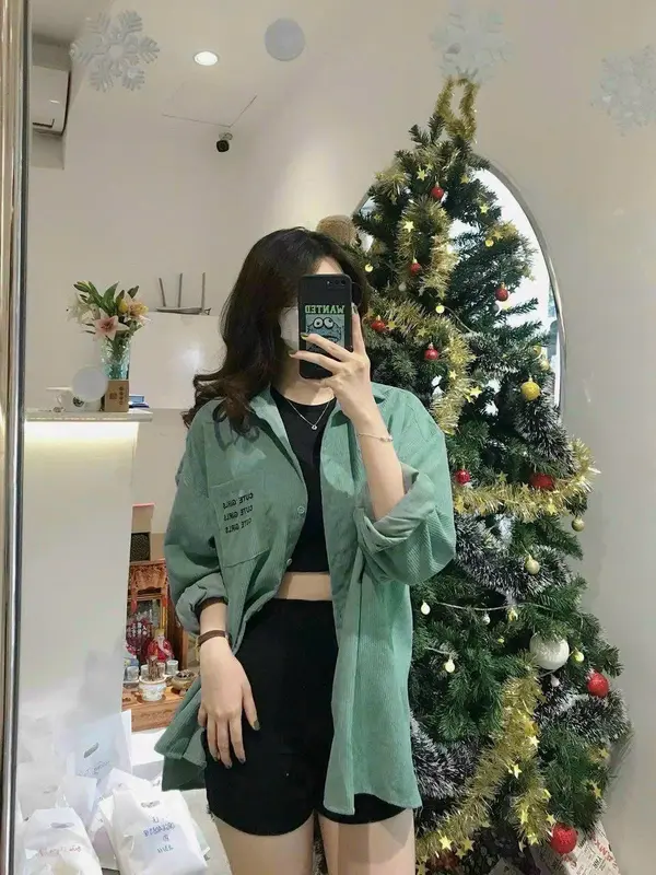 Áo Sơ Mi Nhung Tăm Thêu Chữ Có túi From dưới 70kg Mẫu Mới 5