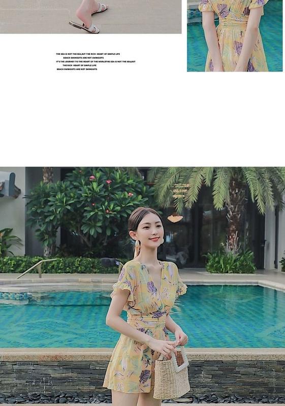 Product Introduction of 2024 New Swimsuit Women's Korean Ins Style Anti-Exposure Covering Belly Thin Dress Princess Style Vacation Swimsuit 15